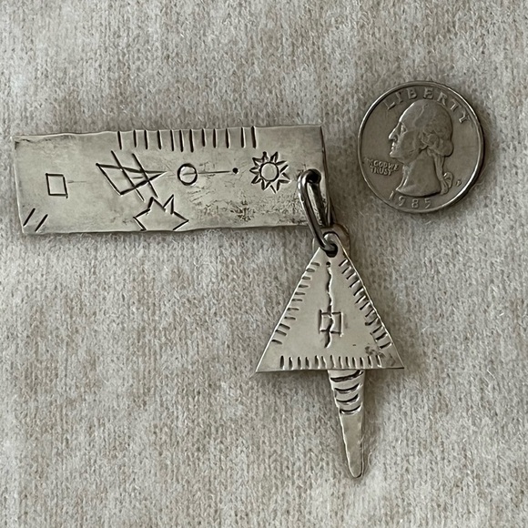 925 Sterling Silver Vintage 80’s Mexico Pin Brooch Native American Rectangle - Picture 6 of 11